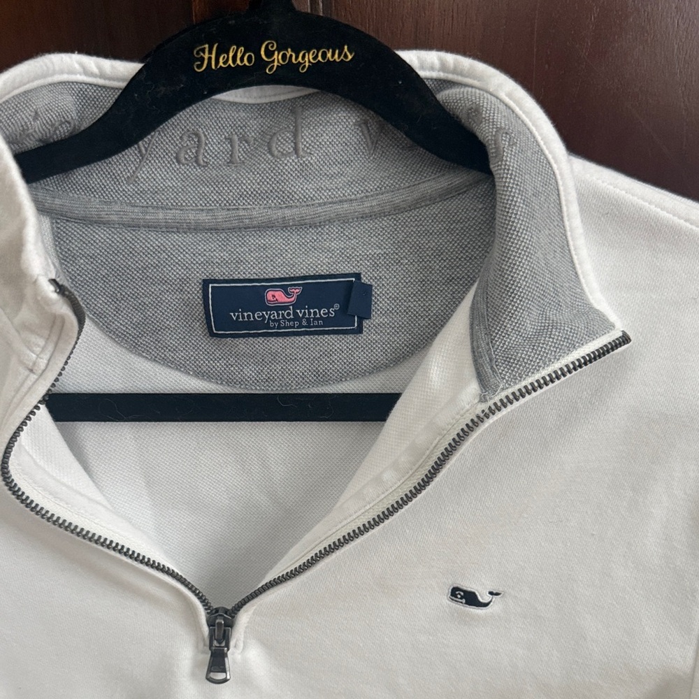 Vineyard Vines Men's White and Gray Zip-Up Sweater